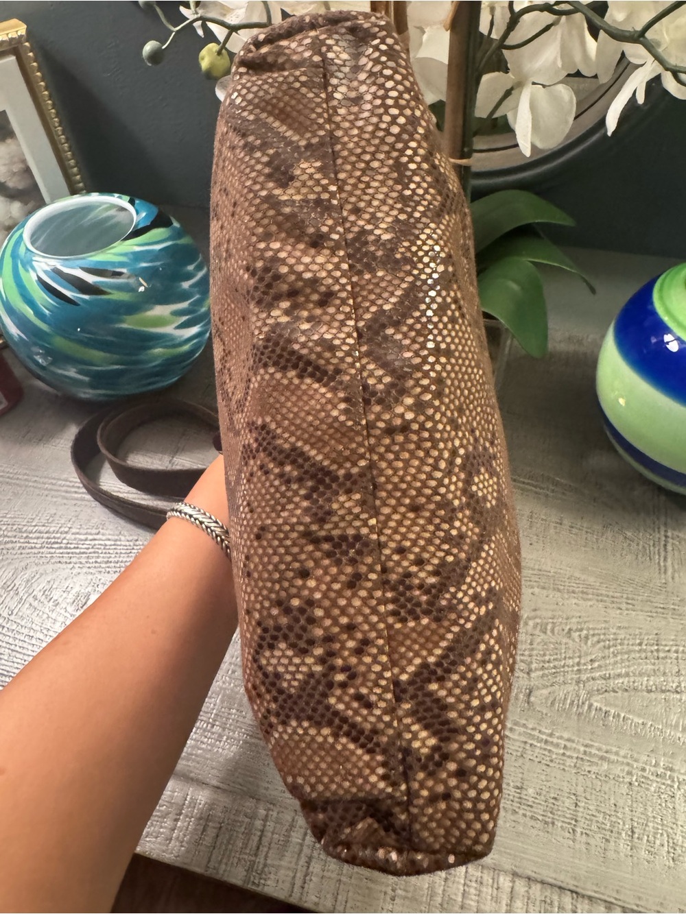 EUC Sharif Metallic Snake-Print Crossbody or Shoulder Bag w/ Turn Lock - Picture 9 of 12